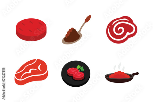 Vibrant red food ingredients and delicious dishes collection
