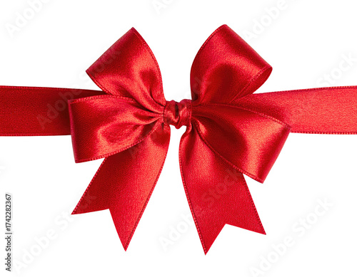 Elegant Red Satin Ribbon Bow Tied For Gift Wrapping Celebration.