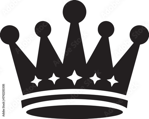 Royal Crown Silhouette  Black and White Heraldic Icon Illustration