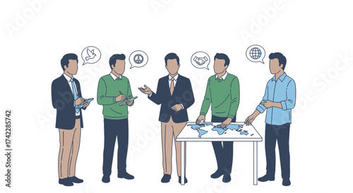 Team of Business People Discussing Global Strategy and Collaboration.