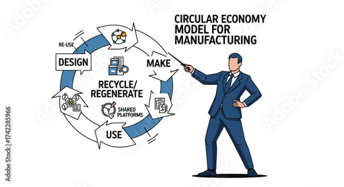 Circular Economy Model for Manufacturing Design Make Use Recycle Regenerate.