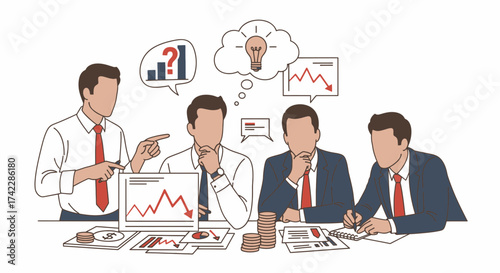 Business meeting with financial analysis and brainstorming session.