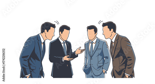 Business professionals in suits discussing a project or idea together.