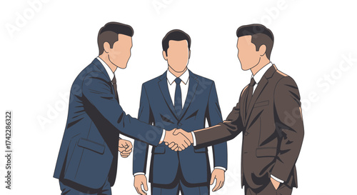 Businessmen in suits shaking hands to seal a deal.