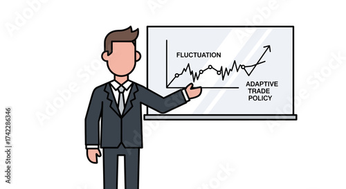 Businessman presenting a chart on adaptive trade policy.