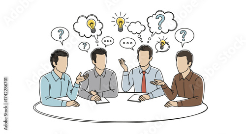 Teamwork and brainstorming concept with people around the table.