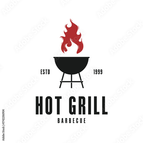 hot grill barbecue logo design vintage retro style
