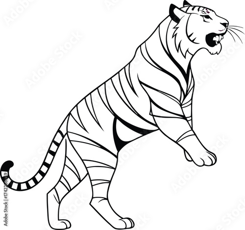 Dynamic tiger illustration roaring fiercely, majestic wildlife art for conservation projects, powerful animal emblem for branding and design needs