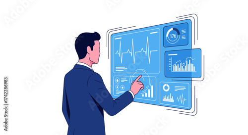 Man analyzing data on a digital screen modern technology concept.
