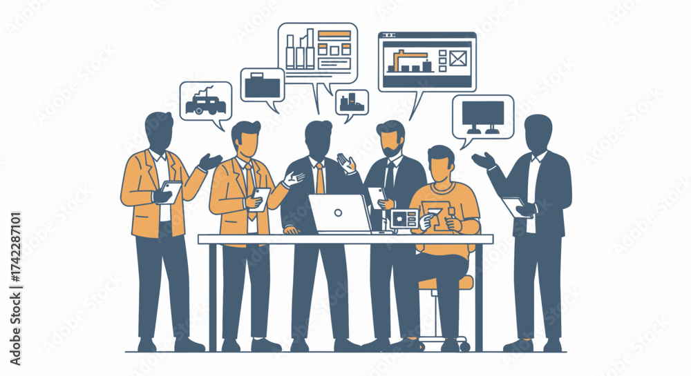 Obraz premium Teamwork and collaboration in a business meeting with technology and data.