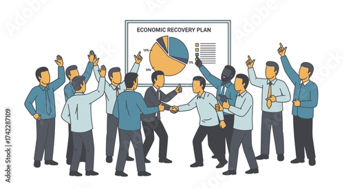 Group of business people discussing economic recovery plan.