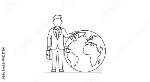 Business professional pointing at the globe global business concept.