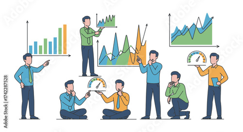 Business professionals analyzing charts and graphs for data analysis and performance review.