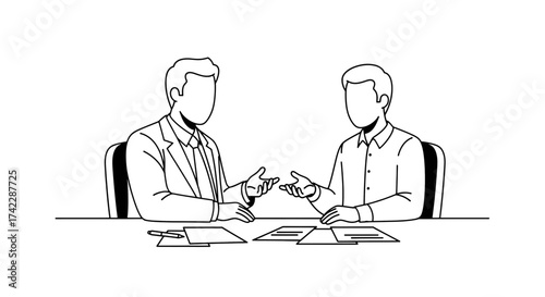 Two businessmen are sitting at a table and discussing business matters.