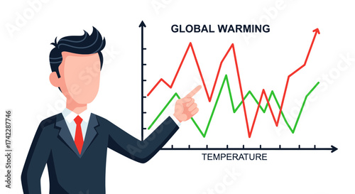 Global Warming Presentation A Man Pointing at a Temperature Graph.