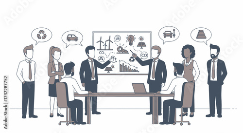 Business meeting about environmental protection and sustainable development.