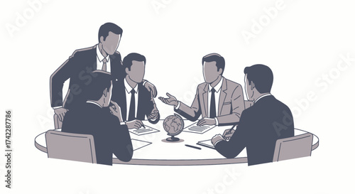 Business meeting of a group of people in suits discussing a project.