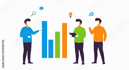Teamwork and collaboration in business with data analysis and ideas.