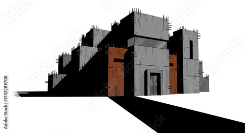 Striking architectural concept with raw concrete and bold shadows, perfect for modern designs and urban planning visuals, lending a touch of edgy sophistication