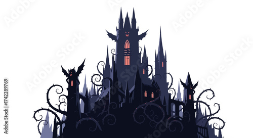 Spooky haunted castle with bats Halloween night illustration for invitations, posters, and party decorations creating a chilling atmosphere