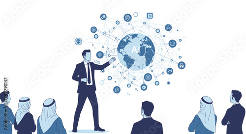 Business presentation on AI technology and global impact.