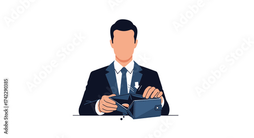 Businessman showing empty wallet financial crisis bankruptcy concept no money poverty.