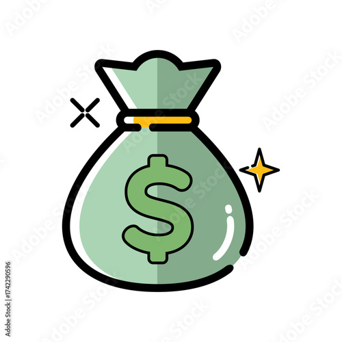 Green money bag icon with dollar sign