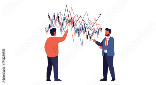 Two men analyzing financial data and stock market trends.