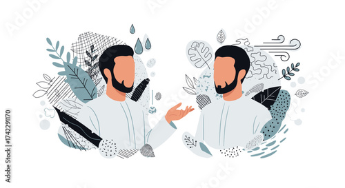 Two men in white shirts discussing with each other in a modern style.