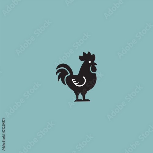 Silhouette style vector minimal rooster logo design icon in black color, simple line art illustration, creative branding element for farm animals, poultry, agriculture, merchandise, digital projects, 