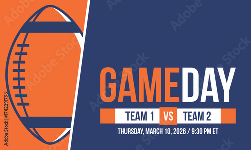 Game Day. American football playoff. Super Party in United States. Final game of regular season. Professional team championship. Ball for american football. Sport poster. Vector illustration