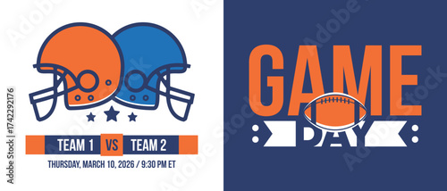 Game Day. American football playoff. Super Party in United States. Final game of regular season. Professional team championship. Ball for american football. Sport poster. Vector illustration