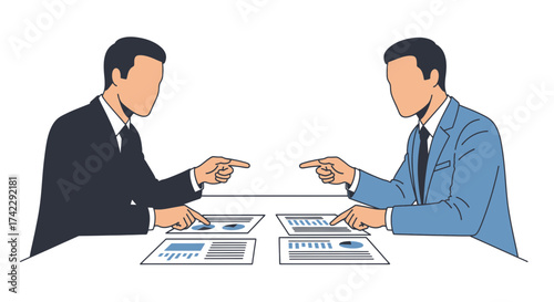 Business professionals discussing financial reports and data analysis in a meeting.