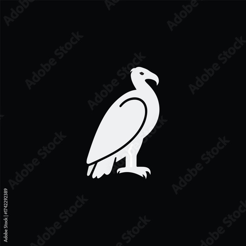 Silhouette style vector minimal vulture logo design icon in black color, simple line art illustration, creative branding element for birds, wildlife, nature, merchandise, digital projects, modern mini