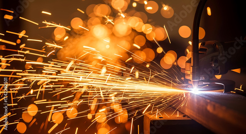 Fiery Sparks of Industry: The high-intensity process of plasma cutting in a modern industrial setting is captured. The bright sparks and molten metal highlight the power and precision of the process.