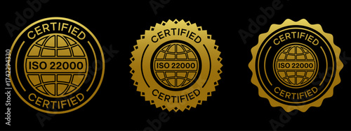 ISO 22000 Certified Food Safety Management Gold Badge Seal Design