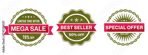 Red Green Promotional Sale Discount Offer Badge Label Design