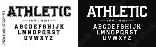 Athletic font. Classic college sport font in american style for football, baseball or basketball logos and t-shirt. Athletic department typeface, varsity style font. Vector

