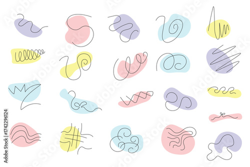 Line art drawing abstract single brush and pastel rounded background