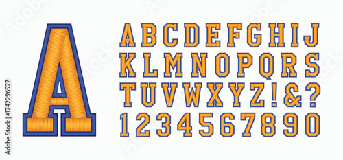 Classic college font. Vintage sport font in american style for football, baseball or basketball logos and t-shirt. Athletic department typeface, varsity style font. Vector

