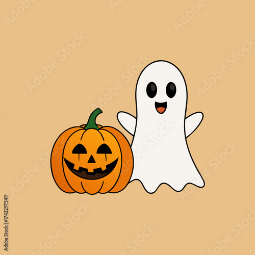 T-shirt Ghost Pumpkin Classic Combo Cute Cartoon Vector