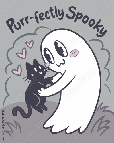 T-shirt Ghost Hugging A Black Cat Purr Fectly Spooky R Cute Cartoon