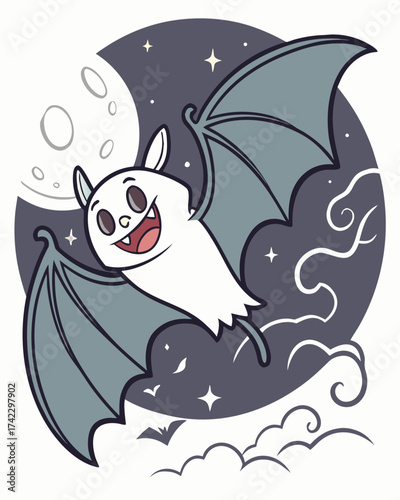 T-shirt Ghost Riding Bat Bat Buddy Cute Cartoon Vector