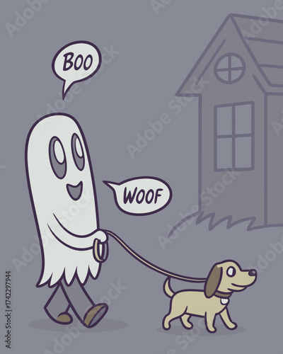T-shirt Ghost Walking Dog Boo And Woof Cartoon Vector