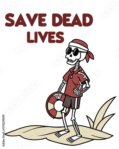 Wallpaper Mural T-shirt Skeleton Lifeguard Save Dead Lives Cute Cartoon Torontodigital.ca