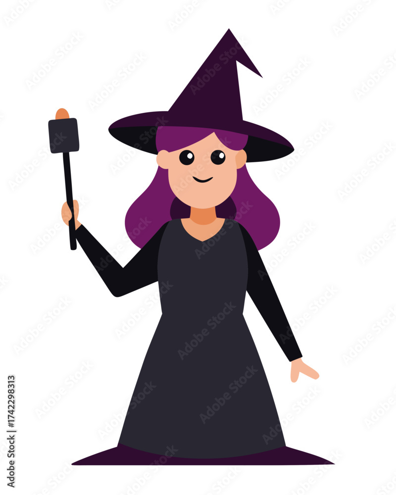 Obraz premium T-shirt Witch Taking Selfie Fun Cartoon