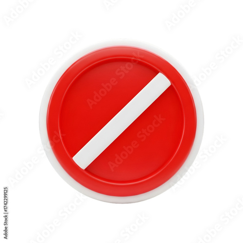 Red circular prohibition sign with white diagonal bar isolated on transparent background