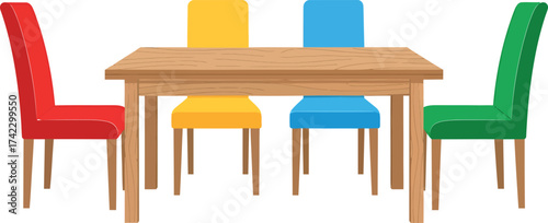 Colorful Dining Set: Table and Chairs