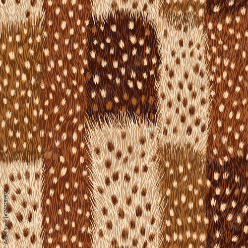 Vector Animal seamless pattern for textile, fabric. Little deer leather fur coat, fawn. Print. textural details of fur