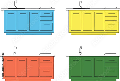 Modern Kitchen Cabinets with Sinks in Various Colors